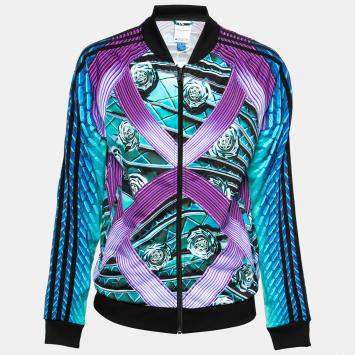 Pre Owned Adidas by Mary Katrantzou Multicolor Abstract Printed Jersey Bomber Jacket XS 