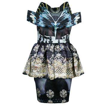 Pre Owned Mary Katrantzou Strapless Peplum Printed Dress M