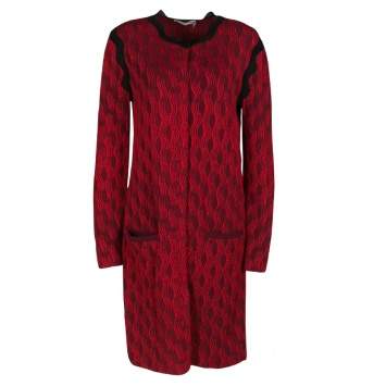 Pre Owned Mary Katrantzou Red Jacquard Contrast Trim Long Powden Cardigan M