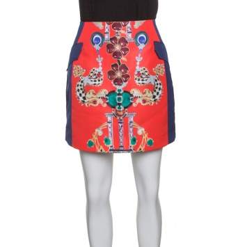 Pre Owned Mary Katrantzou Multicolor Printed Kalion Double Satin Mini Skirt M