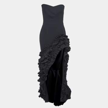 Pre Owned Maticevski Black Crepe Ruffled Asymmetric Gown M