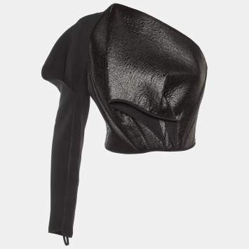 Pre Owned Maticevski Black Crepe Regiment One Shoulder Crop Top M