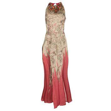 Pre Owned Matthew Williamson Floral Print Silk Embellished Neck Sleeveless Maxi Dress M