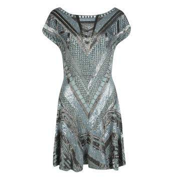 Pre Owned Matthew Williamson Grey Embellished Silk Cap Sleeve Dress M