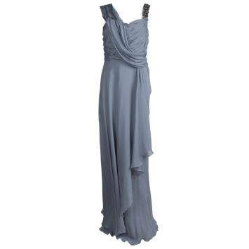 Pre Owned Matthew Williamson Grey Silk Draped Asymmetric Embellished Gown M