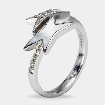 Pre Owned Mauboussin Etoile de Vie Mother of Pearl DIamonds 18k White Gold Ring Size 53