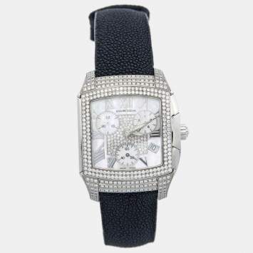 Pre Owned Mauboussin Mother Of Pearl Diamond Stainless Steel Stingray R.907 Women's Wristwatch 31 mm