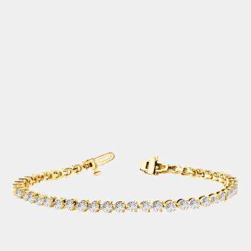 Pre Owned 2.00 cts Lab Grown Classic Diamond 14K Solid Yellow Gold 3 Prong Tennis Bracelet