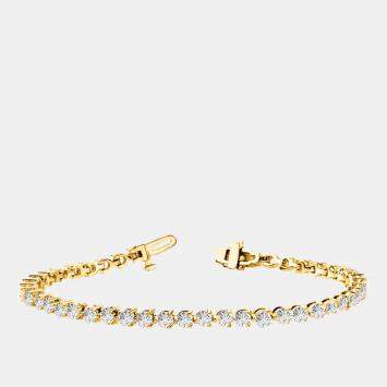 Pre Owned 3.00 cts Brilliant Round Cut Lab Grown Diamond 14K Solid Yellow Gold 3 Prong 7" Tennis Bracelet