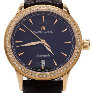 Pre Owned Maurice Lacroix Black 18K Yellow Gold Diamond Les Classiques Women's Wristwatch 30MM
