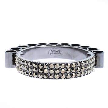 Pre Owned Mawi Retrospective Embedded Crystal Hematite Plated Tube Cuff Bracelet 19cm