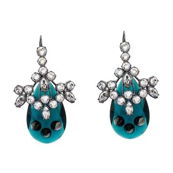 Pre Owned Mawi Crystal Embellished Spike Motif Black Tone Long Drop Earrings