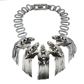 Pre Owned Mawi Gunmetal Tone Flapper Fringe Choker Necklace