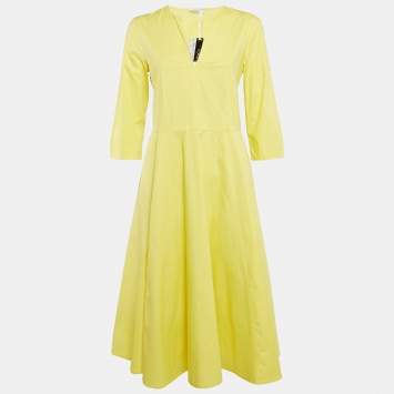 Pre Owned Max & Co. Yellow Cotton Tie-Up Waist Detail Midi Dress M