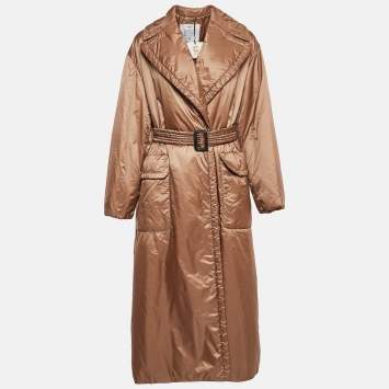 Pre Owned Max Mara Brown Quilted Synthetic Double Breasted Cameluxe Trench Coat M