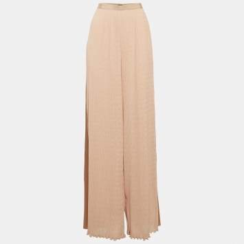 Pre Owned Max Mara Pink Crinkle Chiffon Wide-Leg Judit Trousers M
