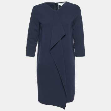 Pre Owned Max Mara Navy Blue Crepe Bocca Faux Wrap Dress S
