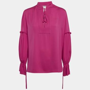Pre Owned Max Mara Pink Silk Ruffled Agguati Top M 