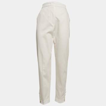 Max Mara White Cotton Blend Trousers L