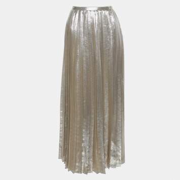 Max Mara Silver Georgette Pleated Maxi Skirt S