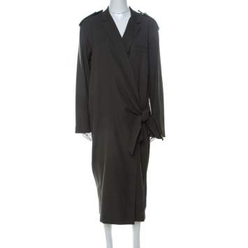 Pre Owned Max Mara Khaki Green Cotton Cosmos Tuxedo Dress L