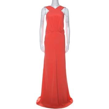 Pre Owned Max Mara Pianoforte Orange Cady Cut Out Detail Leo Maxi Dress L