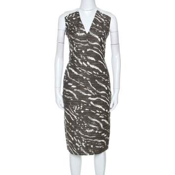 Pre Owned Max Mara Bicolor Patterned Knit Sleeveless Midi Dress M