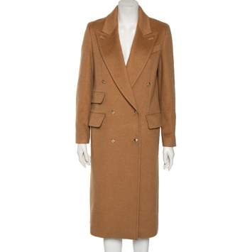 Pre Owned Max Mara Camel Wool Double Breasted Coat S