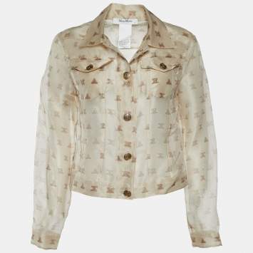 Pre Owned Max Mara Beige Silk Organza Logo Print Sheer Jacket M