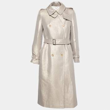 مملوكة مسبقًا Max Mara Gold Lurex & Wool Double Breasted Haven Trench Coat S
