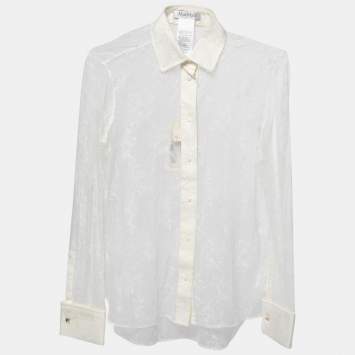 Pre Owned Max Mara White Lace Cometa Long Sleeve Button Front Blouse M