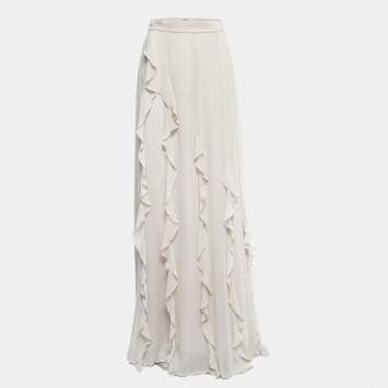 Pre Owned Max Mara Bone White Silk Ruffled Serafin Maxi Skirt S