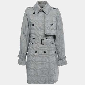 Pre Owned Max Mara Black Checkered Cotton Belted Trench Coat M