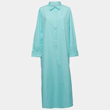 Pre Owned Max Mara Light Blue Cotton Shirt Maxi Dress 3XL
