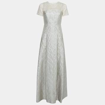 Pre Owned Max Mara Metallic/Light Blue Jacquard Gown S