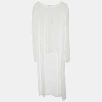 Pre Owned Max Mara White Sheer Crepe Fabio High Low Tunic S