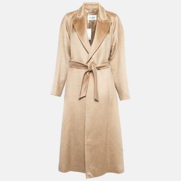 Pre Owned Max Mara Beige Alpaca Wool Belted Bormio Coat L