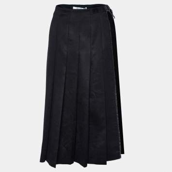 Pre Owned Max Mara Black Camel Wool Side Open Plata Kilt Skirt L