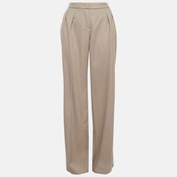 Pre Owned Max Mara Beige Virgin Wool Loose Fit Trousers L