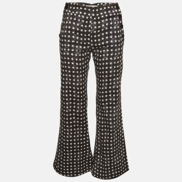 Pre Owned Max Mara Sfilata Black Star Print Denim Wide Leg Pants S