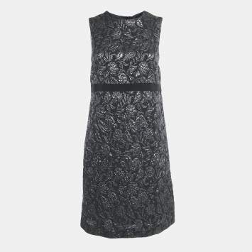 Max Mara Studio Black Jacquard Sleeveless Mini Dress M