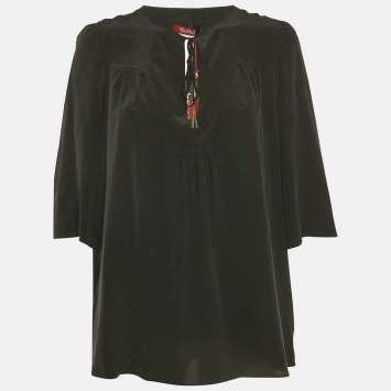 Pre Owned Max Mara Studio Black Silk Tie-Up Neck Blouse S