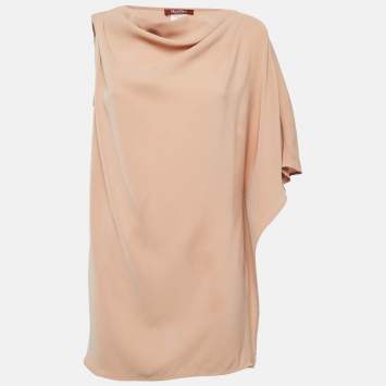 Max Mara Studio Light Brown Crepe Draped Neck Top M
