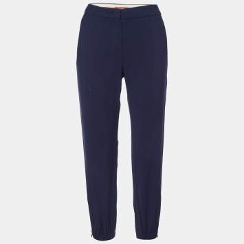Max Mara Studio Navy Blue Wool Blend Tapered Trousers S