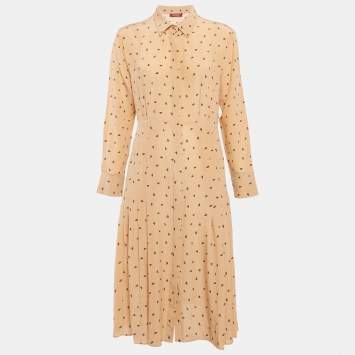 Pre Owned Max Mara Studio Peach Printed Silk Pleated Shorts Dress M