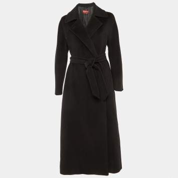Max Mara Studio Black Wool Belted Long Coat M
