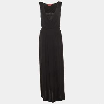 Pre Owned Max Mara Studio Black Jersey & Lace trim Sleeveless Maxi Dress S