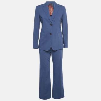 Pre Owned Max Mara Studio Blue Wool Tailored Pants Suit S
