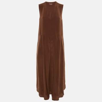 Pre Owned Max Mara Studio Brown Silk Sleeveless Maxi Dress S/M