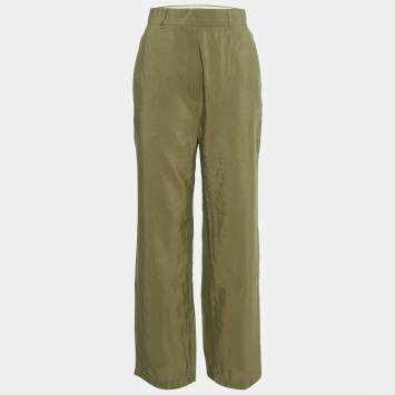 مملوكة مسبقًا Max Mara Studio Green Crepe Straight Leg Trousers S
